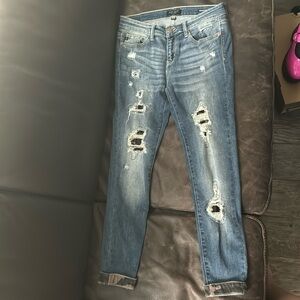 Judy blue denim jeans with camo cuffs and distressing